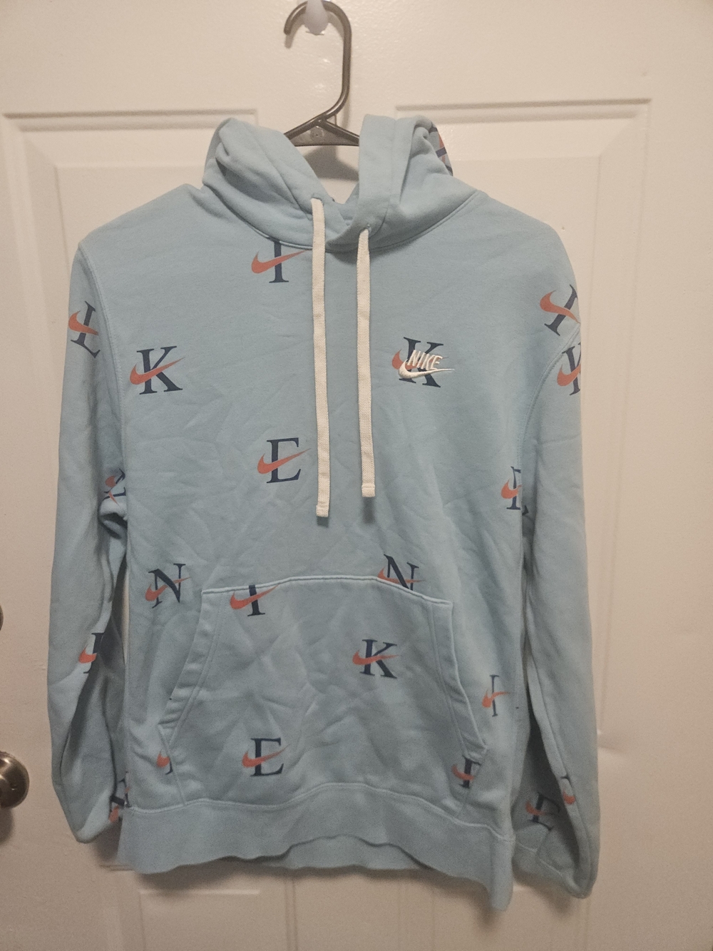 Nike Womens All Over Print Light Blue Logo Graphic Hoodie